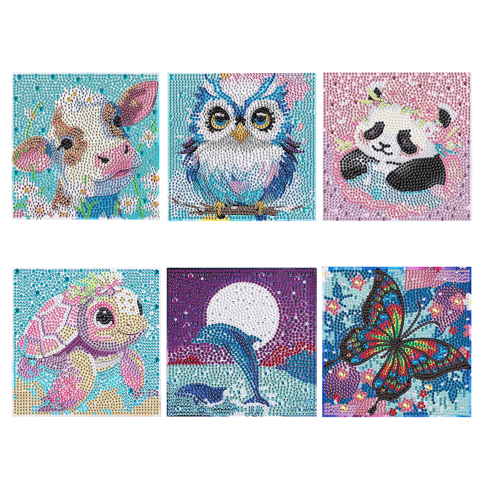 Kssvzz 6 Pack 5D Diamond Painting Kit for Kids Cartoon Animal Diamond Art Kits