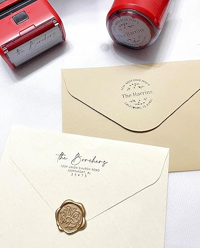 Miniatura 1 de 8 diseños para elegir! - Sello de dirección personalizado  Sello personalizado  Dirección de devolución autoentintada 3 líneas  Negro Rojo Azul