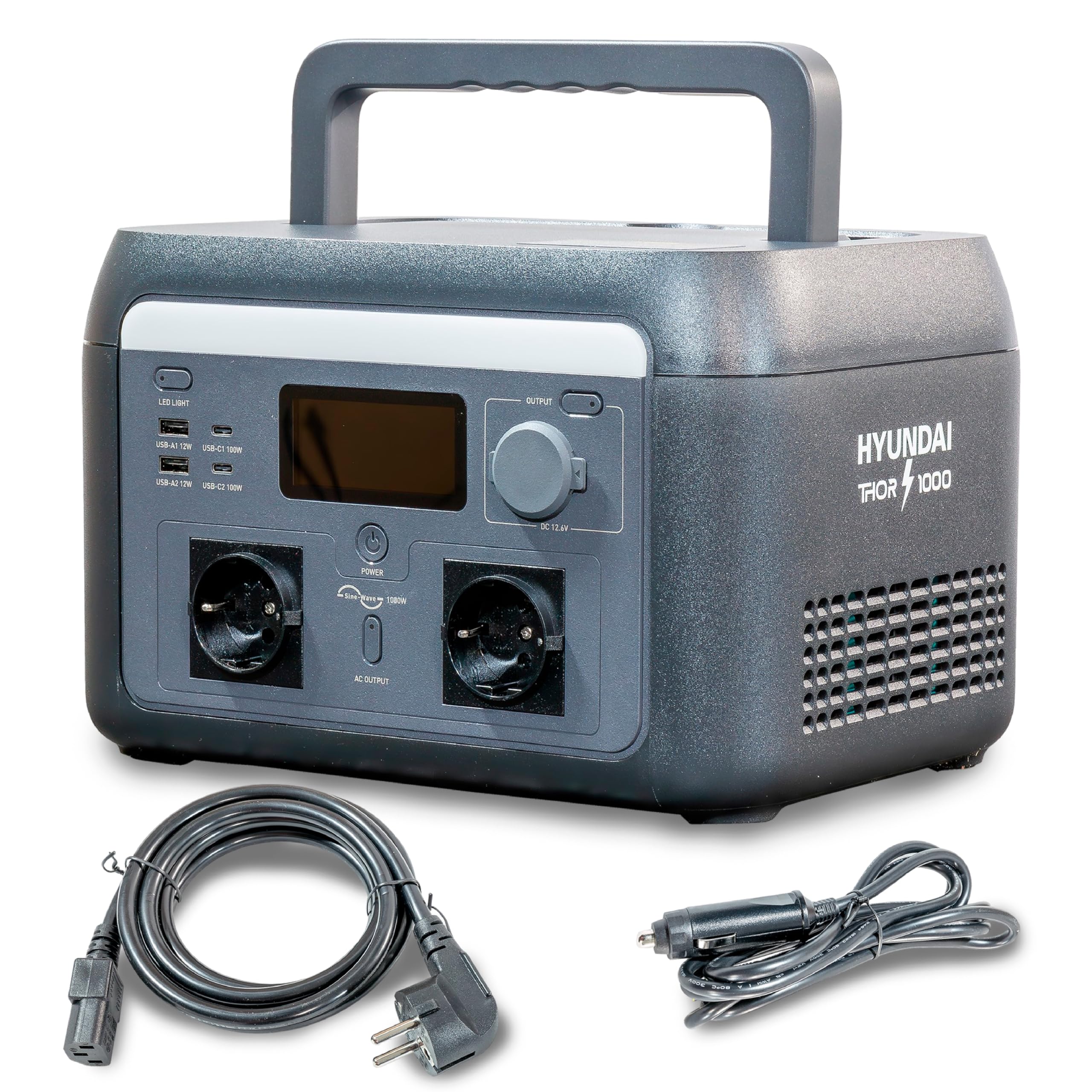 HYUNDAI Estación de Energía Portátil 1000W con Carga Rápida - Power Station con App para Control Inteligente - Generador Solar con SAI para Emergencias - Batería LiFePO4 Ligera y Duradera