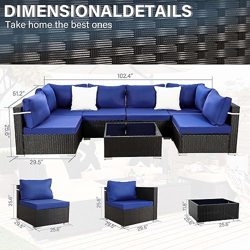 Miniatura 5 de PAOLFOX Juego de muebles seccionales de patio de 7 piezas, muebles seccionales para exteriores, juegos de conversación de patio, muebles de patio al