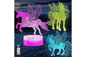 3D Unicorn Illusion Night Lamp for Girls, 3-Patterns with Remote Control Toys...