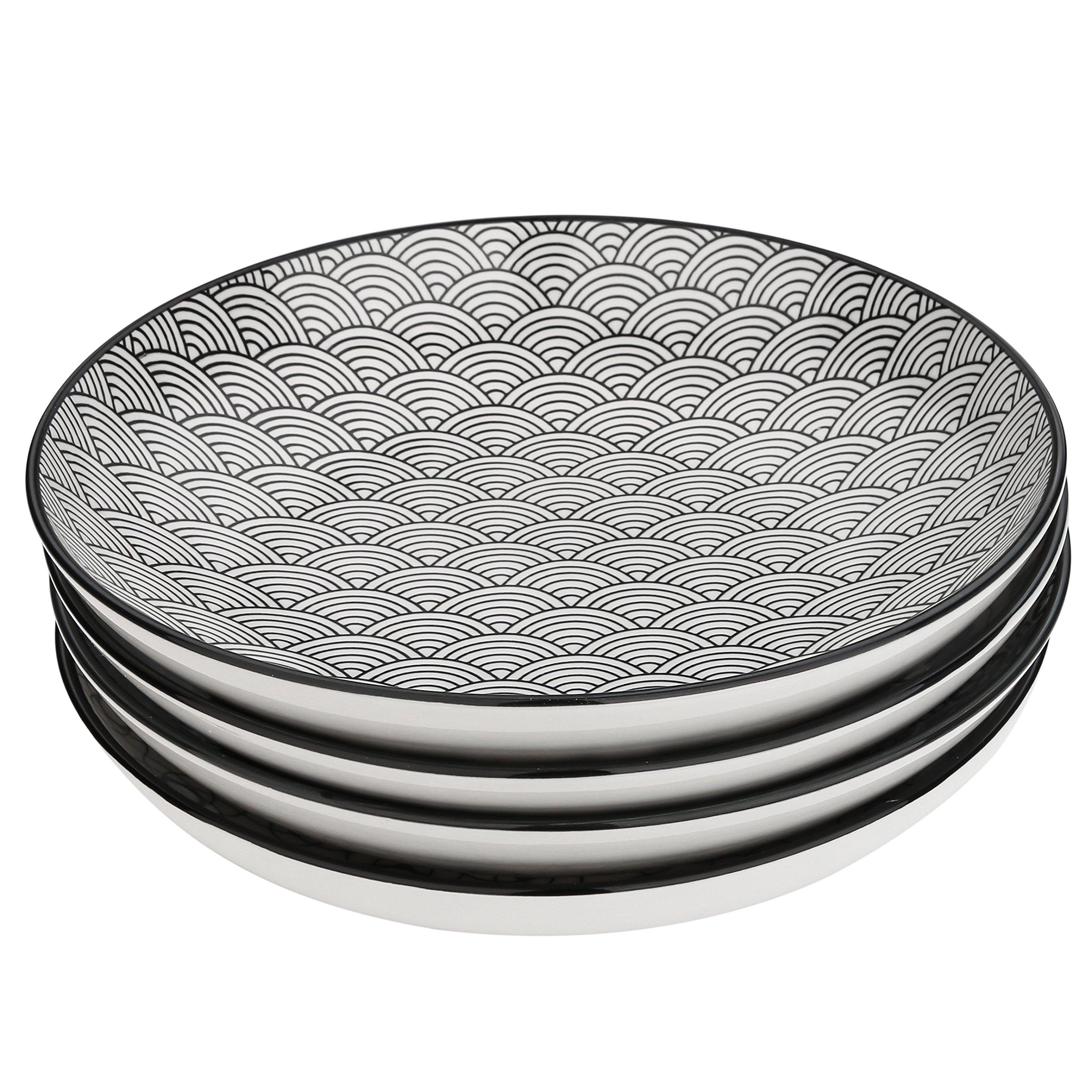 Vancasso Haruka Set 8 Pezzi Servizio da Tavola Porcellana, Set di Piatti Fondi Piatti Piatto, Piatti da Dessert Insalata Pasta Pizza Tondo Colore Verde Nera Bianca per 8 Persone
