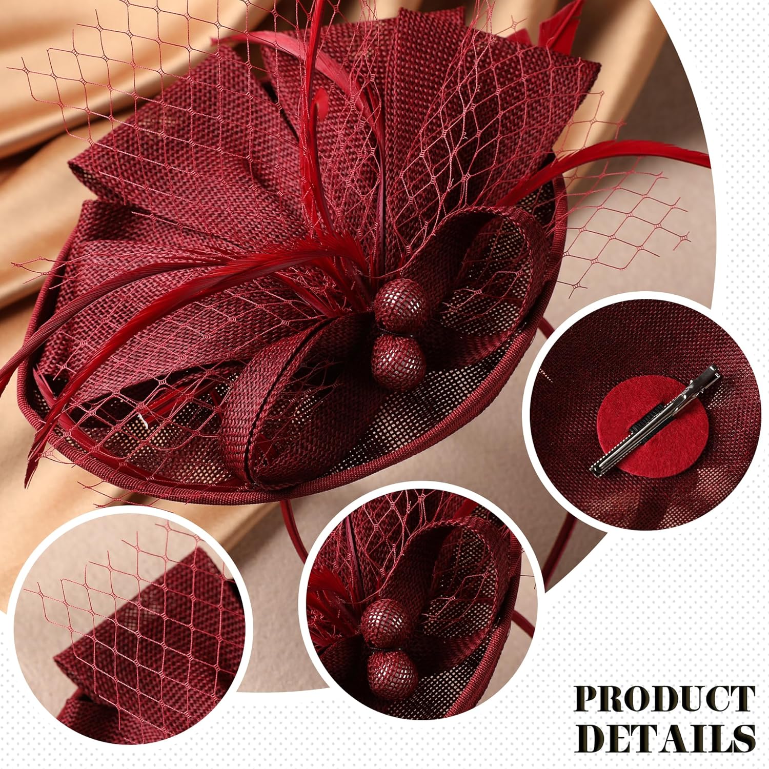 Fascinator Tea Party Hat - 2026 Derby Pillbox Kentucky Hat for Women (7.87x5.9inch) - Image 3