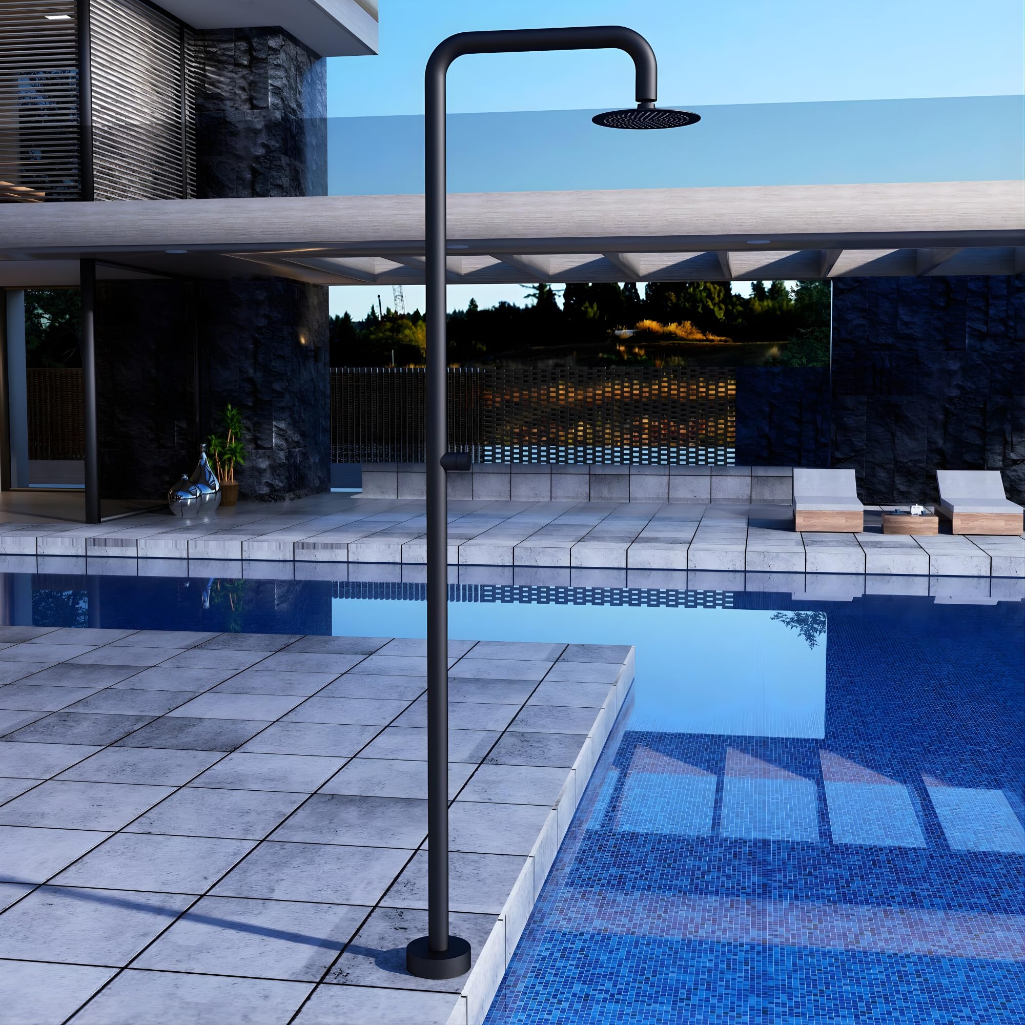 NOLUXA IMEX - Ducha Piscina Exterior Acero S.316 Negro Mate | Ducha Empotrada Suelo para Jardín, Piscina y Terraza | Grifería 1 vía (Agua Fría) con Rociador y Tratamiento Anticorrosión | Serie Oregón