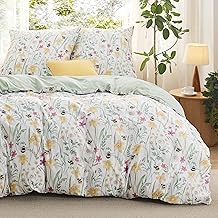 BEDSURE Parure de lit 3 pièces 155 x 220 cm - Housse de couette 155 x 220 cm - Avec 2 taies d'oreiller 80 x 80 cm - Certifié Öko-Tex - Réversible - Motif floral vert - Pour lit simple - Avec fermeture