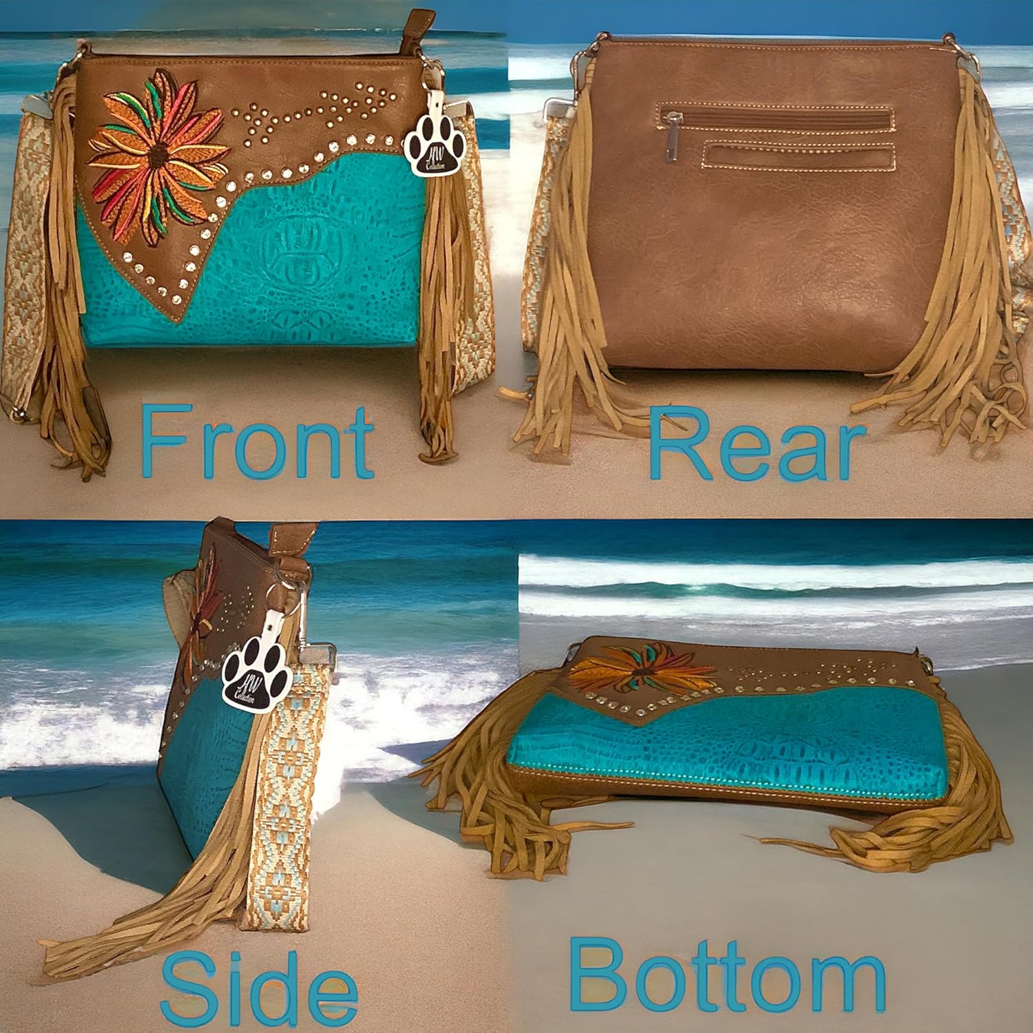 HW Collection Western Fringe Crossbody Purse Women Vegan Leather Boho Bag Cowgirl Shoulder Handbag Embroidered Flower