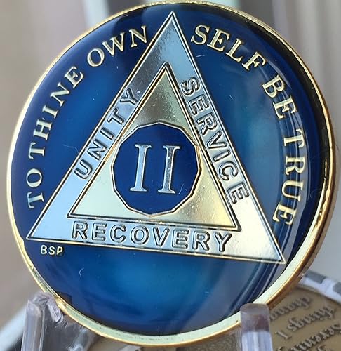 Miniatura 5 de 2 años azul medianoche AA Alcohólicos Medallón Anónimo Chip Tri Plate Oro y Níquel Chapado en Oración de Serenidad