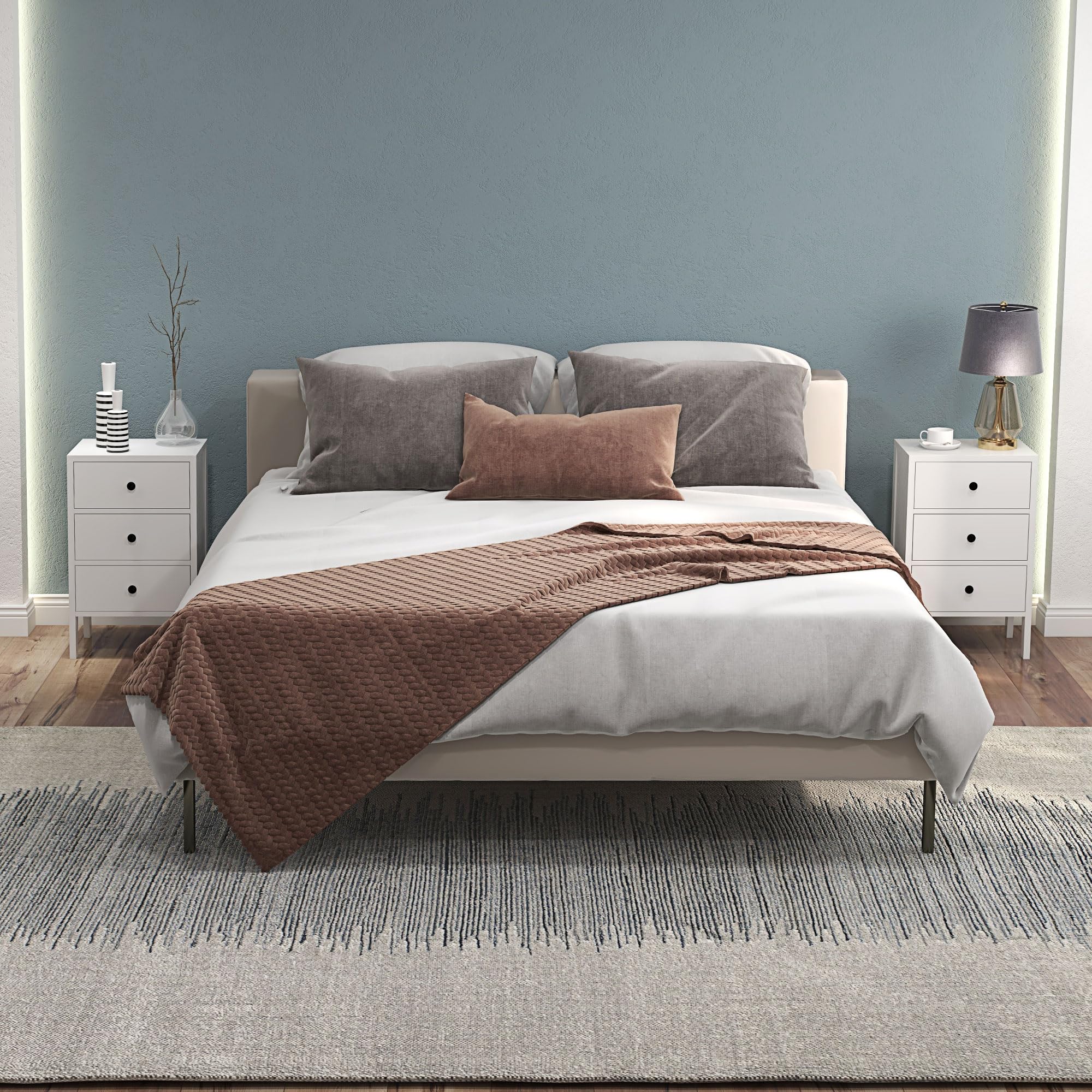 Comodino Moderno Yaheetech Con 2 Cassetti - Legno E Metallo, Grigio, Per Camera Da Letto - Foto 5