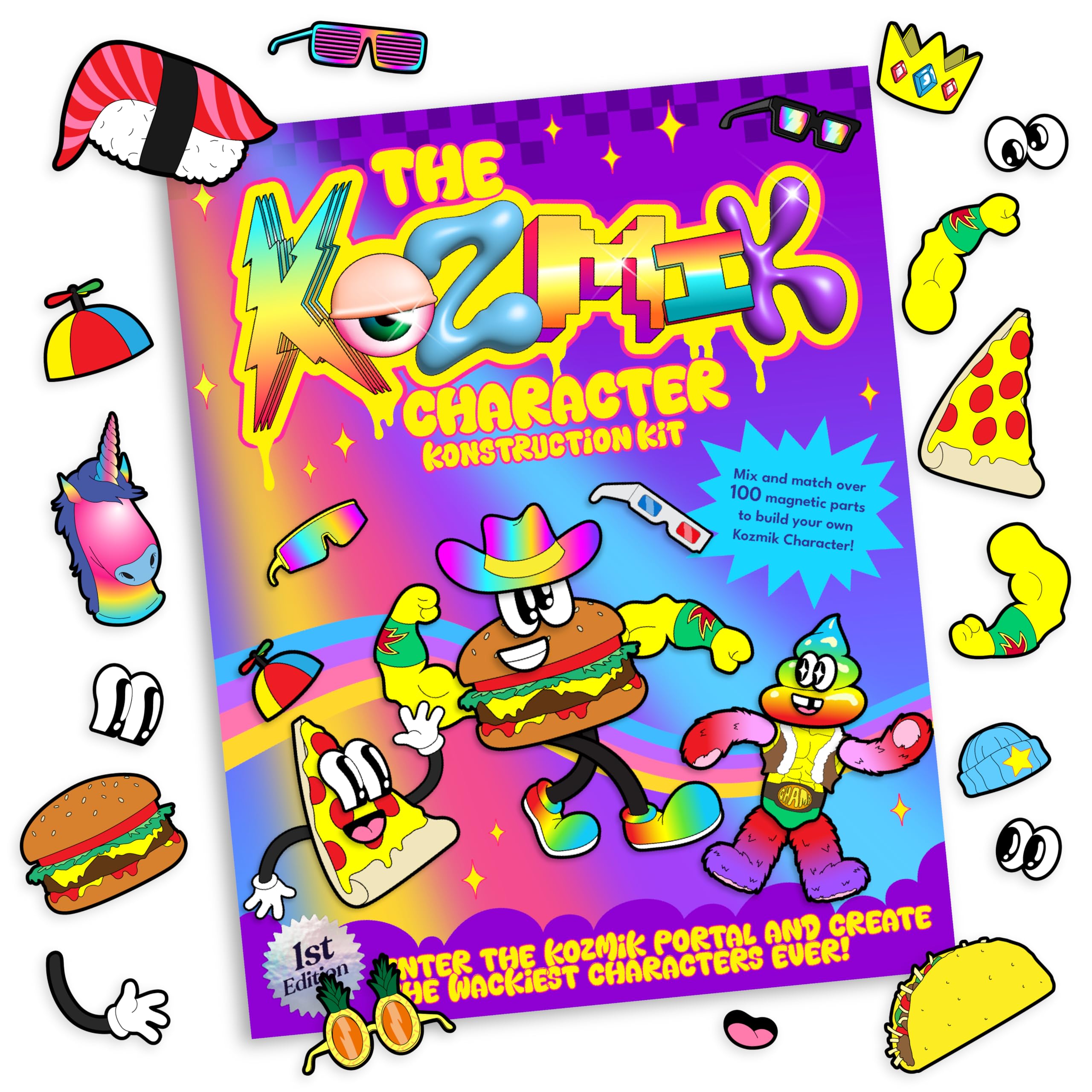 Kozmik World - Kozmik Character Konstruction Kit - Magnet Toys - Magnetic Play Set - 100+ Magnetic Pieces - Magnets for Kids & Adults - Screen Free Fun