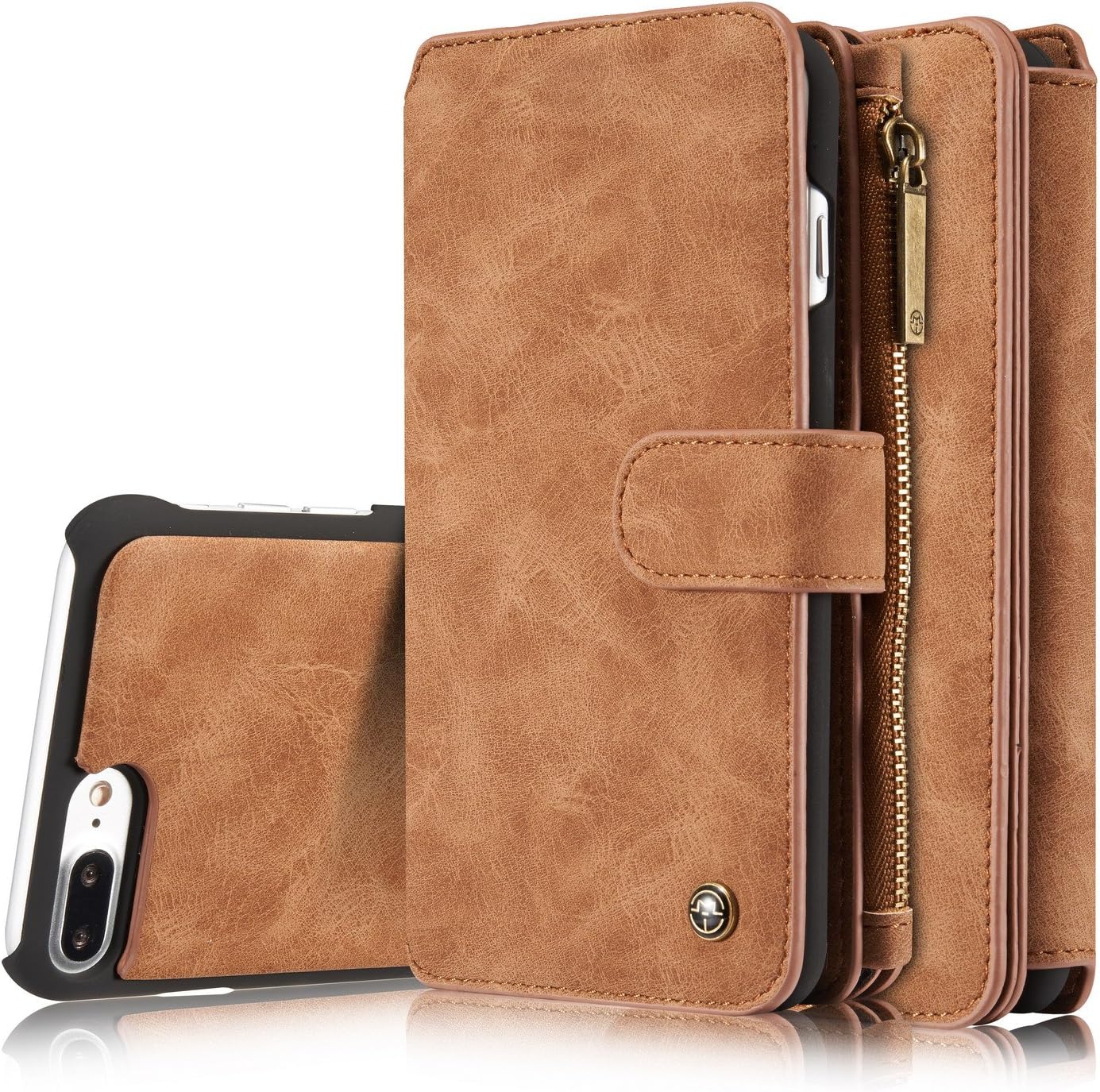 XRPow iPhone 8 Plus Case/iPhone 7 Plus Case Detachable Magnetic Leather Wallet Folio Flip Card Stand Case with Removable Slim Hard PC TPU Back Cover Brown
