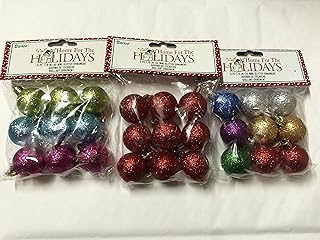 Mini XMAS Glass Ornament Assorted Glitter: 30 millimeters, 9 pieces