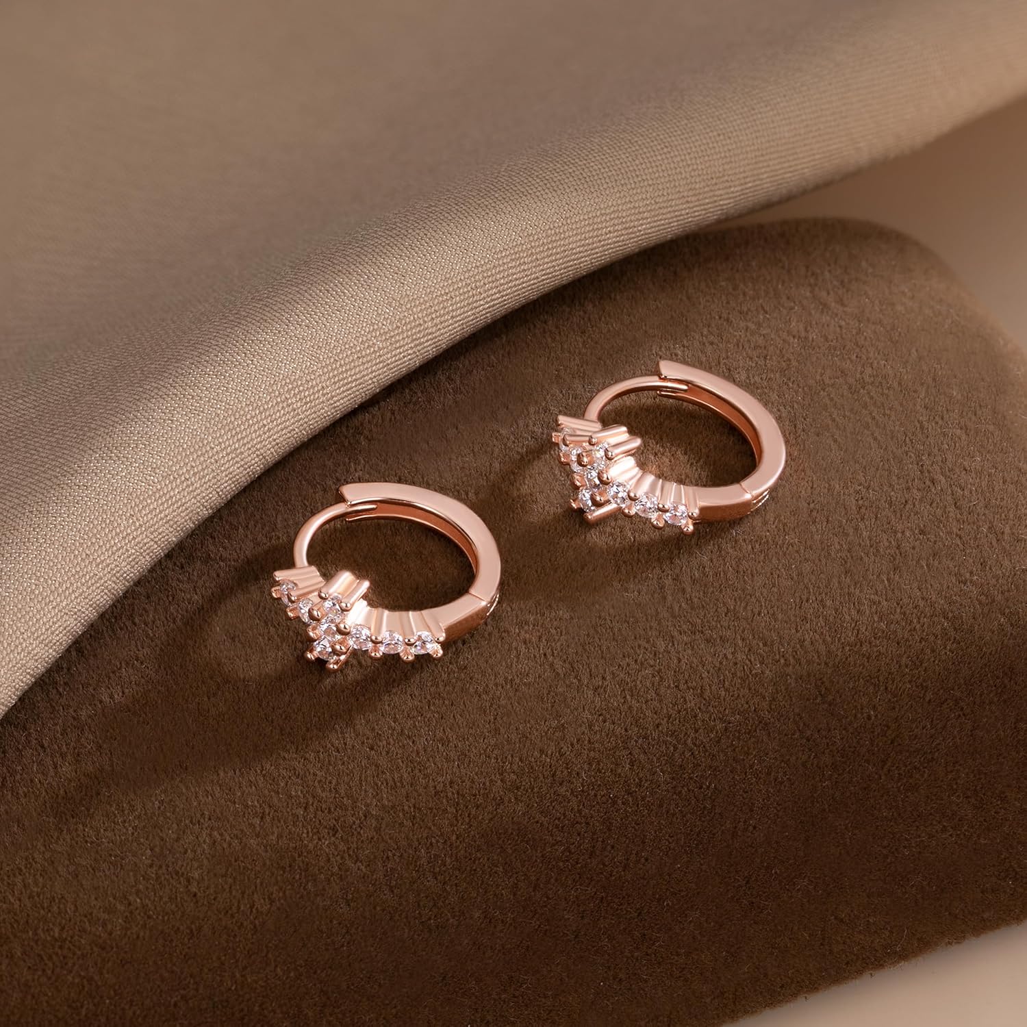 Reffeer Solid 925 Sterling Silver CZ Cross Hoop Earrings for Women Teen Girls Cross Huggie Earrings Cartilage Helix