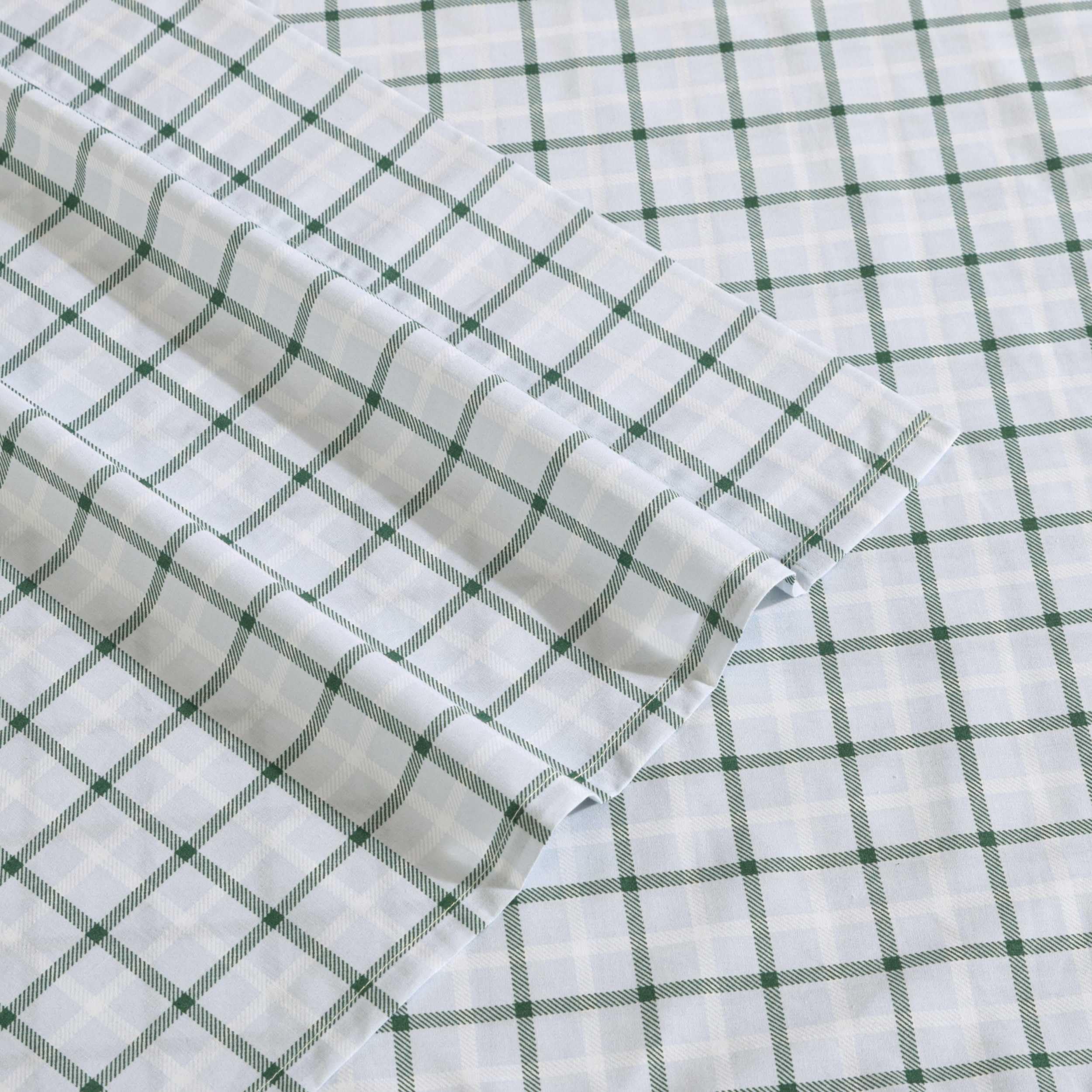 Eddie Bauer - Set di lenzuola doppie, set di biancheria da letto in percalle di cotone di alta qualità, decorazione per la casa, certificato Oeko-Tex (classico plaid verde Tattersall, doppio)