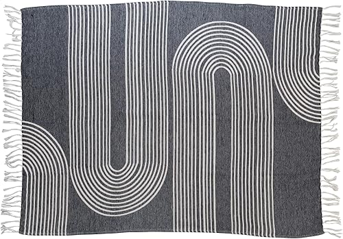 Bloomingville Bloomingville - Manta jacquard de algodón con diseño de arco y flecos, blanco y negro