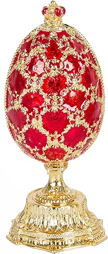 Miniatura 2 de QIFU Pintado a mano rojo Faberge huevo estilo decorativo esmalte baratija caja regalo único para la familia (QF3353