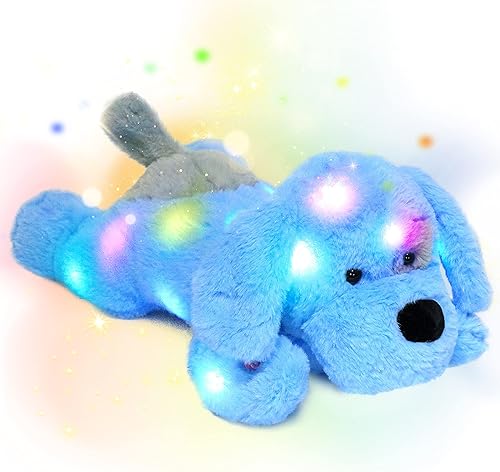 Vista 55 de Hopearl Cachorro de peluche con luces LED que brillan en la oscuridad, para festivales de cumpleaños para niños pequeños, blanco, 14 pulgadas