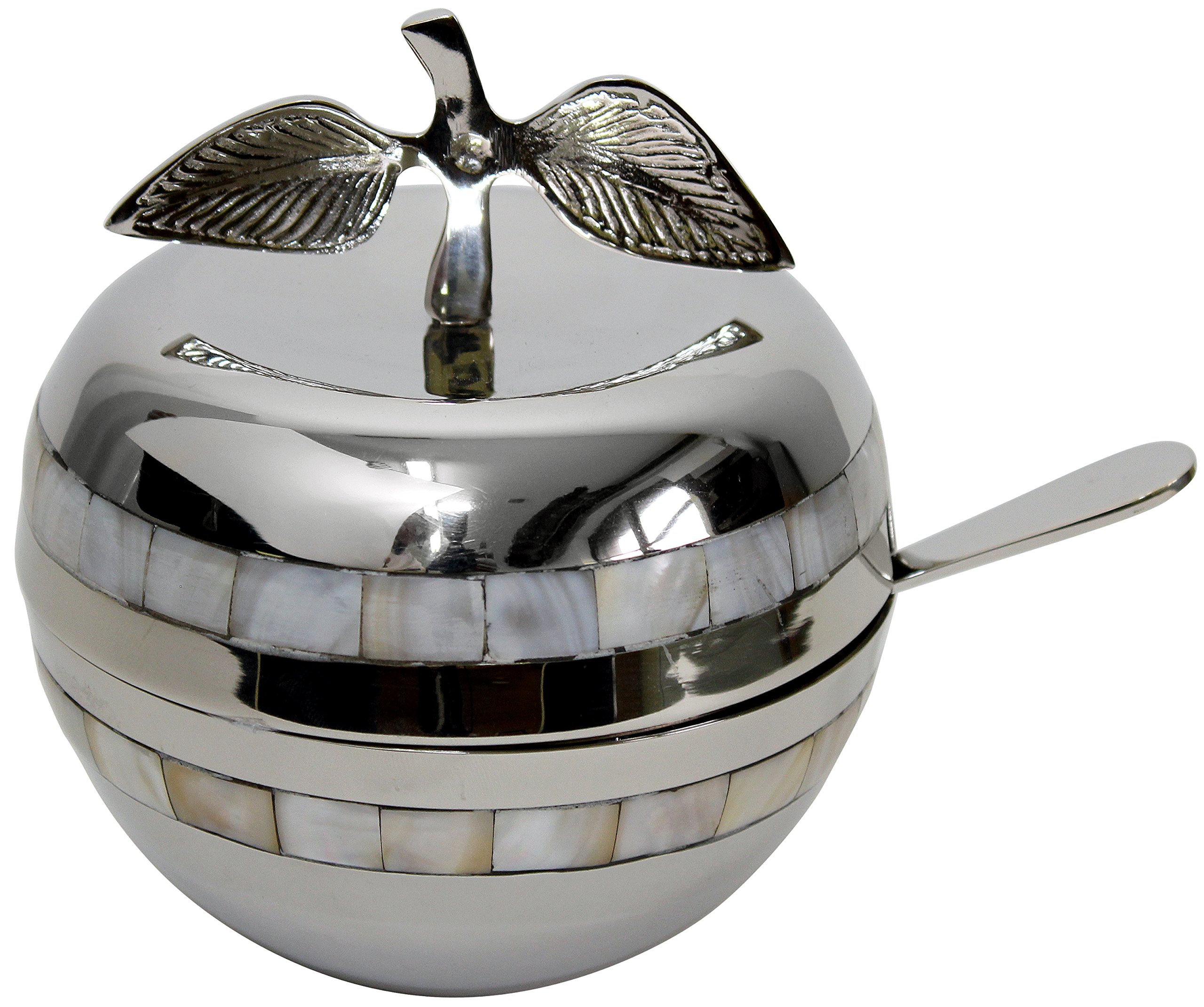 Majestic Giftware HD500 Honey Dish with Ivory Stone and Glass Insert, Nickel