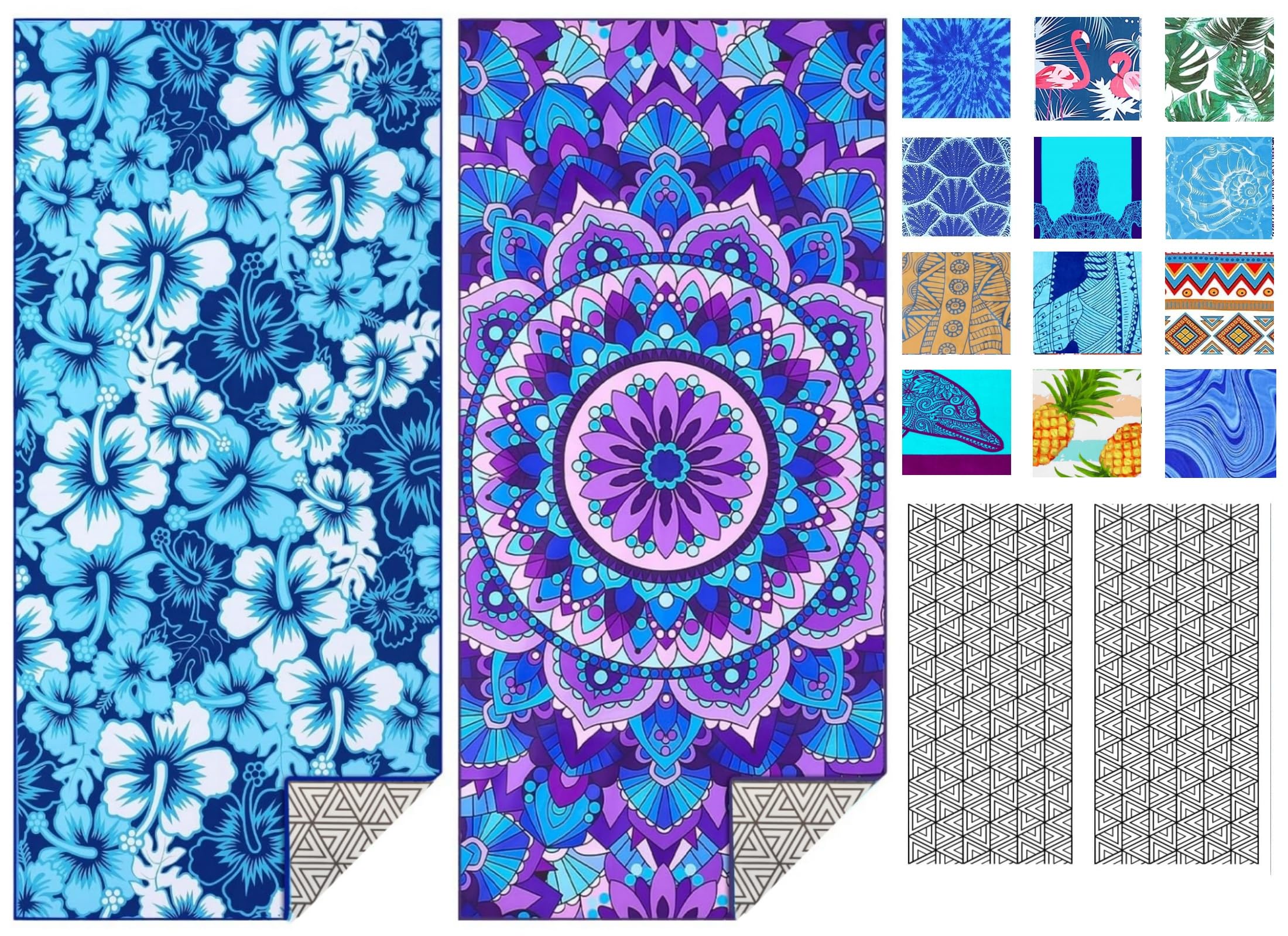 IGINOA Toalla de Playa Grande XXL Familiar Toallas Piscina Microfibra Grandes Mujer Secado Rápido Toalha Praia Ligera Originales Absorbente Beach Towels Antiarena 180x90 Regalo Mandala Flores Azul