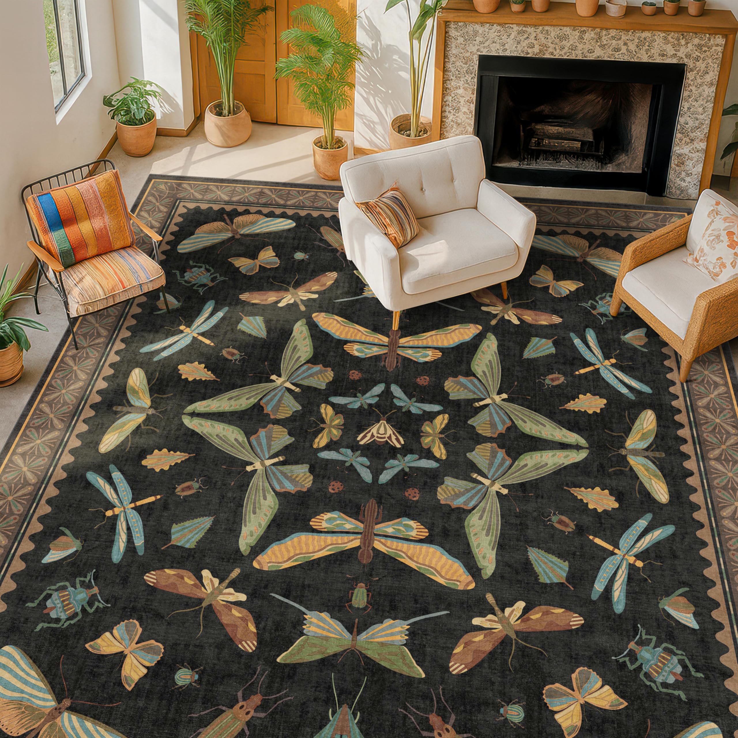 Amazon.com: Hazo Haus Black Washable Insect Area Rugs 8x10 for