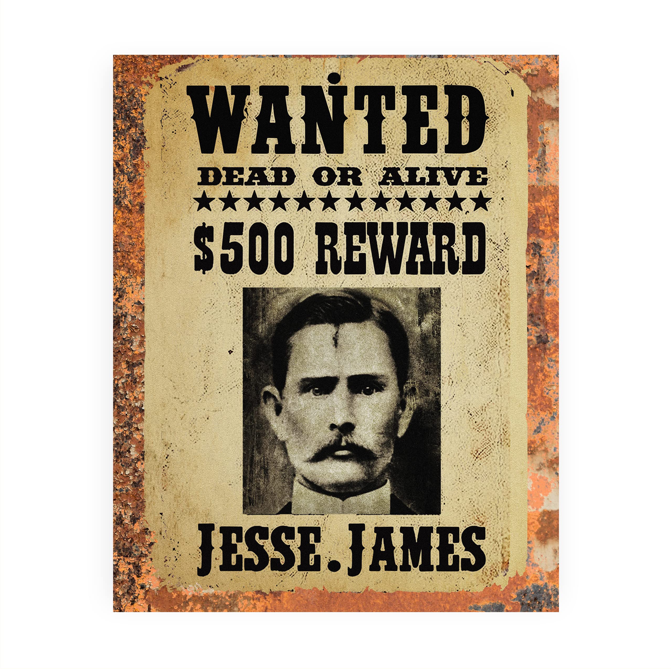 AMERICAN LUXURY GIFTS Jesse James Wanted Dead or Alive - Rustic Western Outlaw Wall Decor for Man Cave, Bar, Pub, Shop - 8x10 Unframed Print
