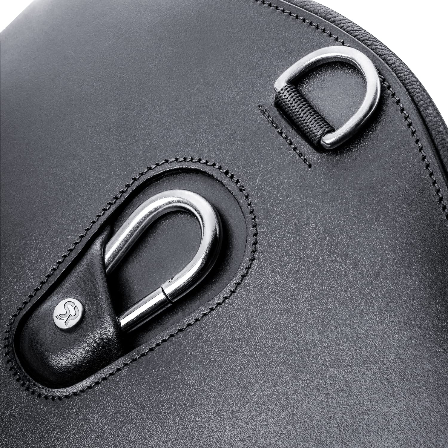 SUNRIDE Cincha de Cuero auténtico para Caballos (Hickstead), con Anilla en D (3X) y mosquetón para riendas auxiliares (130 cm, Negro)