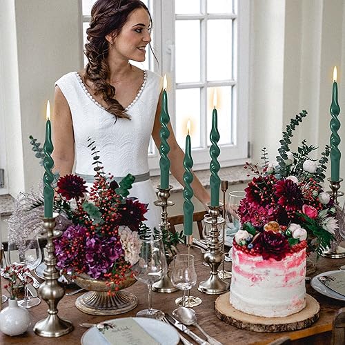 Miniatura 2 de Velas cónicas de color verde en espiral de 10 pulgadas, sin perfume, para boda, fiesta, cena, decoración del hogar