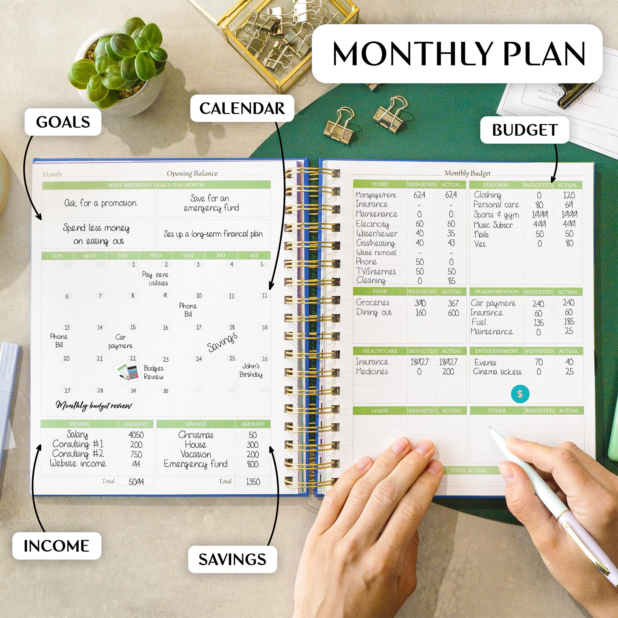 Legenda Planner Bill Organizer & Budget Planner Large (Mystic Blue debossed, Large (8″ x 9.5″))