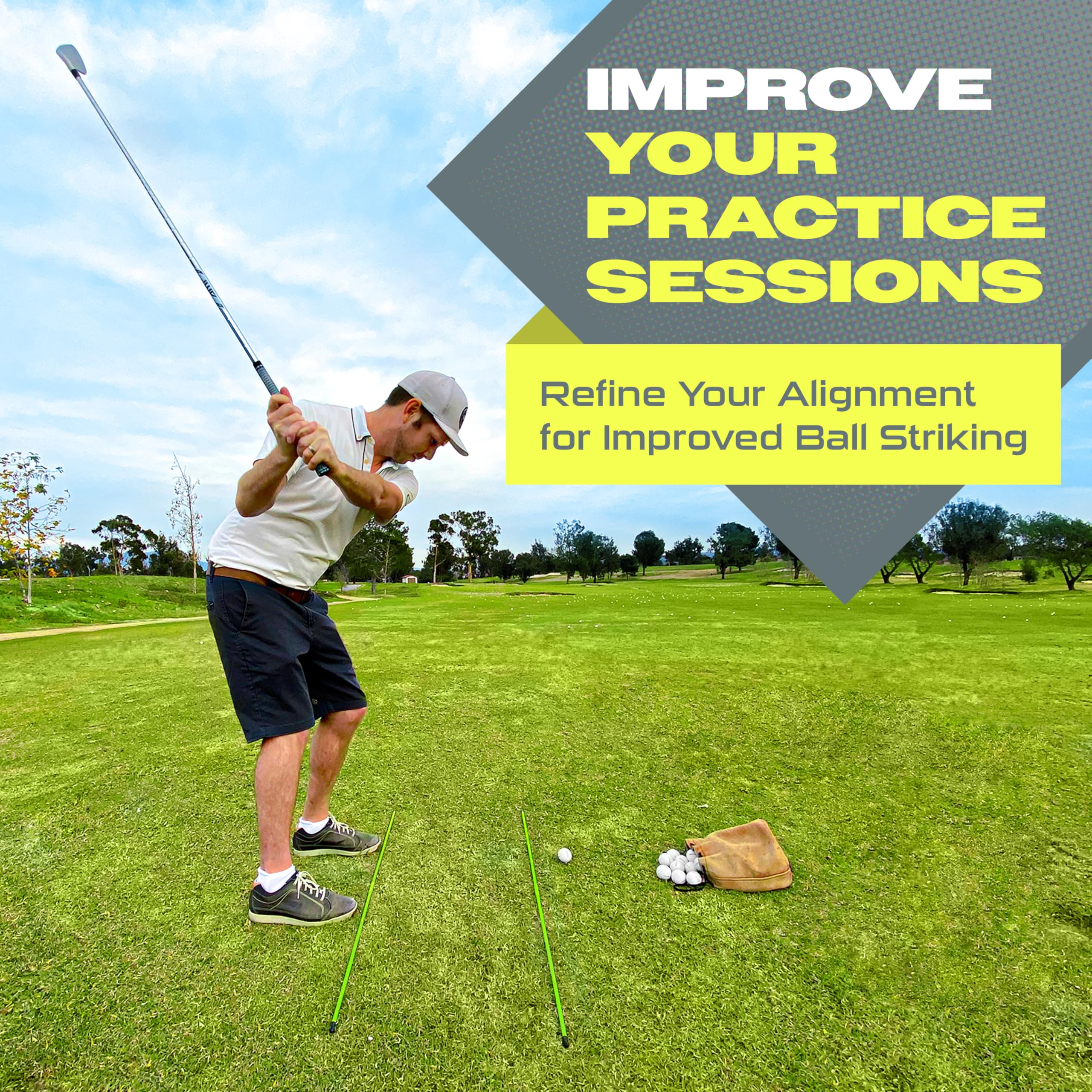 GoSports Golf Alignment Sticks - 2 Pack Collapsible Golf Swing Training Aids, 48 Inch