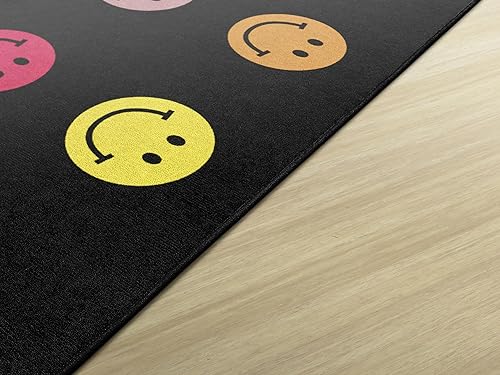 Miniatura 3 de Flagship Carpets Schoolgirl Style Rainbow Smileys in Black - Alfombra educativa de puré de manzana cruzada para habitación de los niños, aula