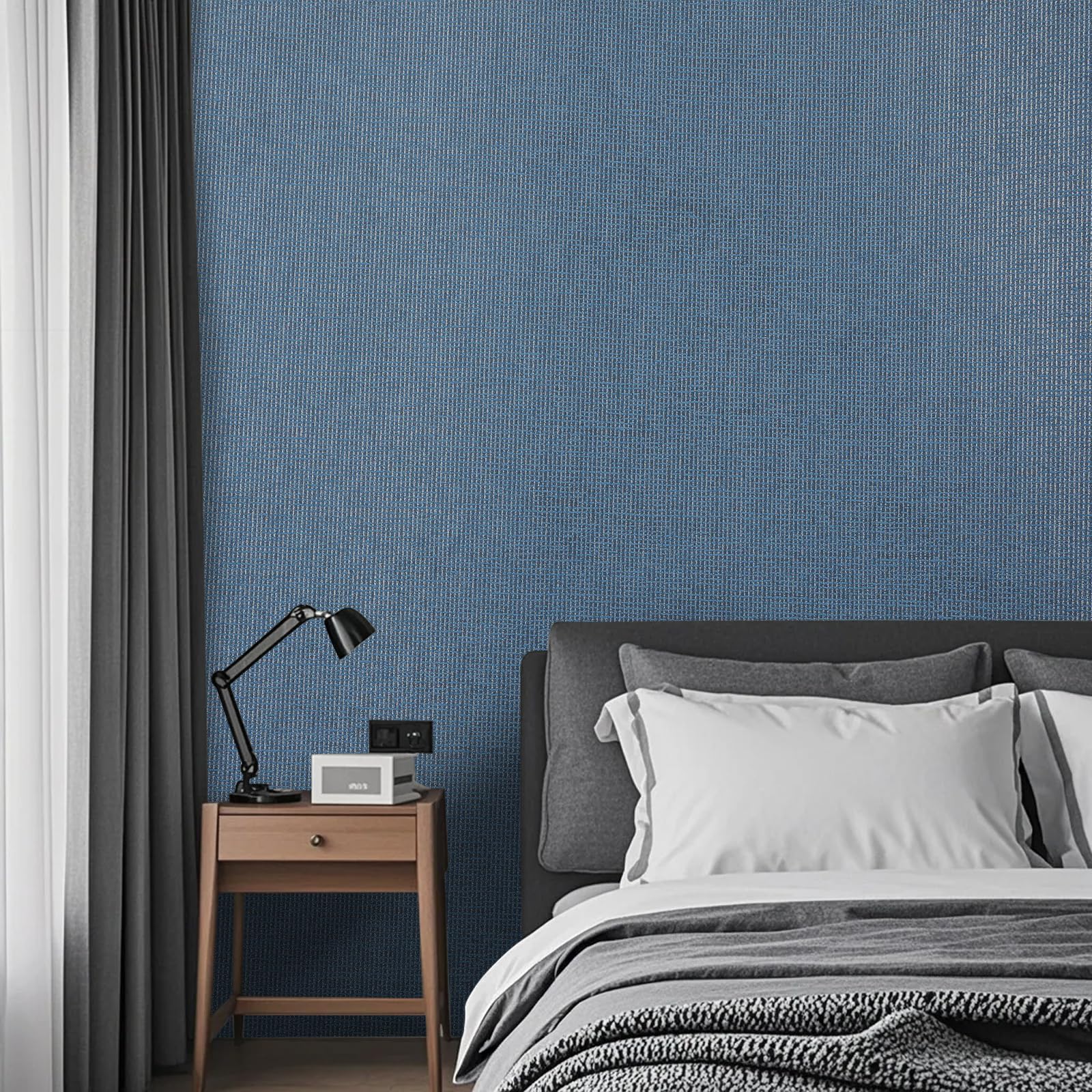 Tarwanear Plain Blue Wallpaper for Bedroom Thick Dark Blue Bedroom Wallpaper with Faux Linen Textured Matte Plain Pattern Look Like Fabric Wall Paper for Adults Kids Teenager Room Feature Wall — image 1