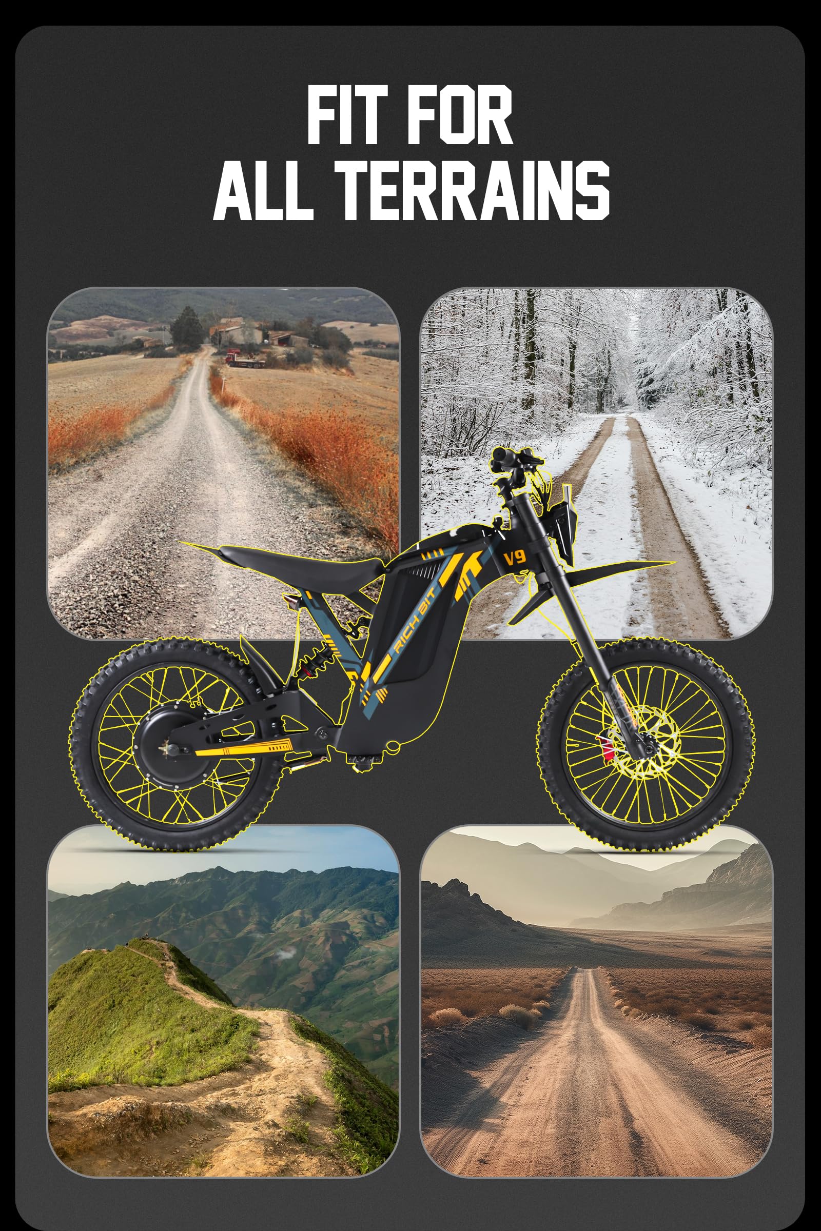 cysum Bicicletta elettrica da mountain bike V9 Ultra, batteria ad alta potenza da 48 V e 20 Ah, autonomia di 65 km, doppia sospensione, bicicletta elettrica all-terrain