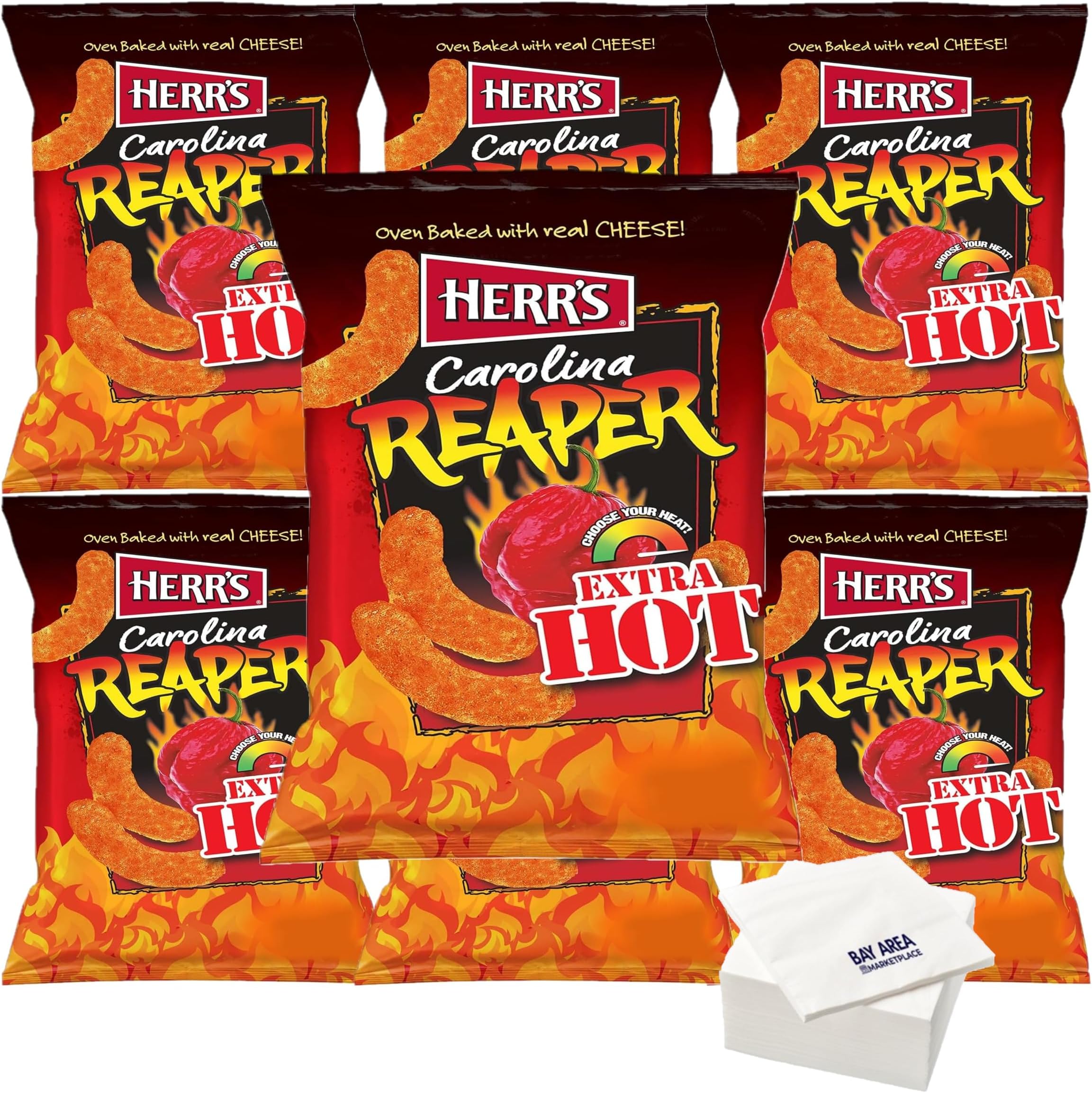 Herr's Carolina Reaper Cheese Curls, 2.75 ounce bags, Pack of 6