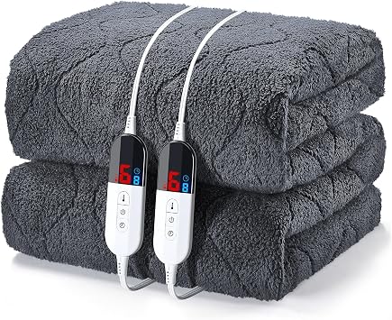 Heated Mattress Pad Queen Size with Dual Control - Sherpa Quilted Electric Mattress Pad Cover - Auto Shut Off Bed Warmer with Deep Pocket, Fast Heating, Machine Washable, Gray
