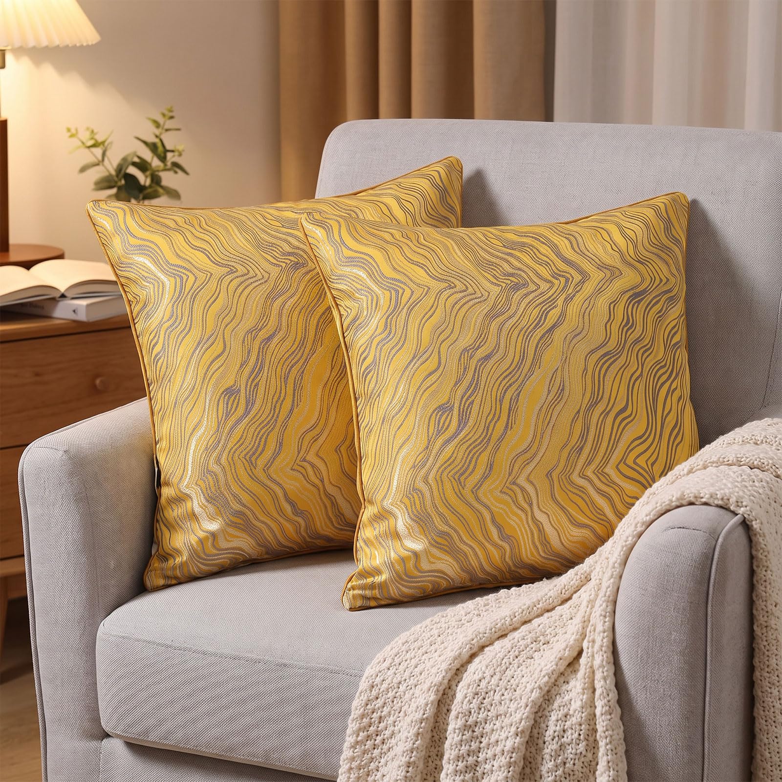2PCS Yellow Cushion Covers 45x45cm - Luxury Gold Glaze Throw Pillow Case