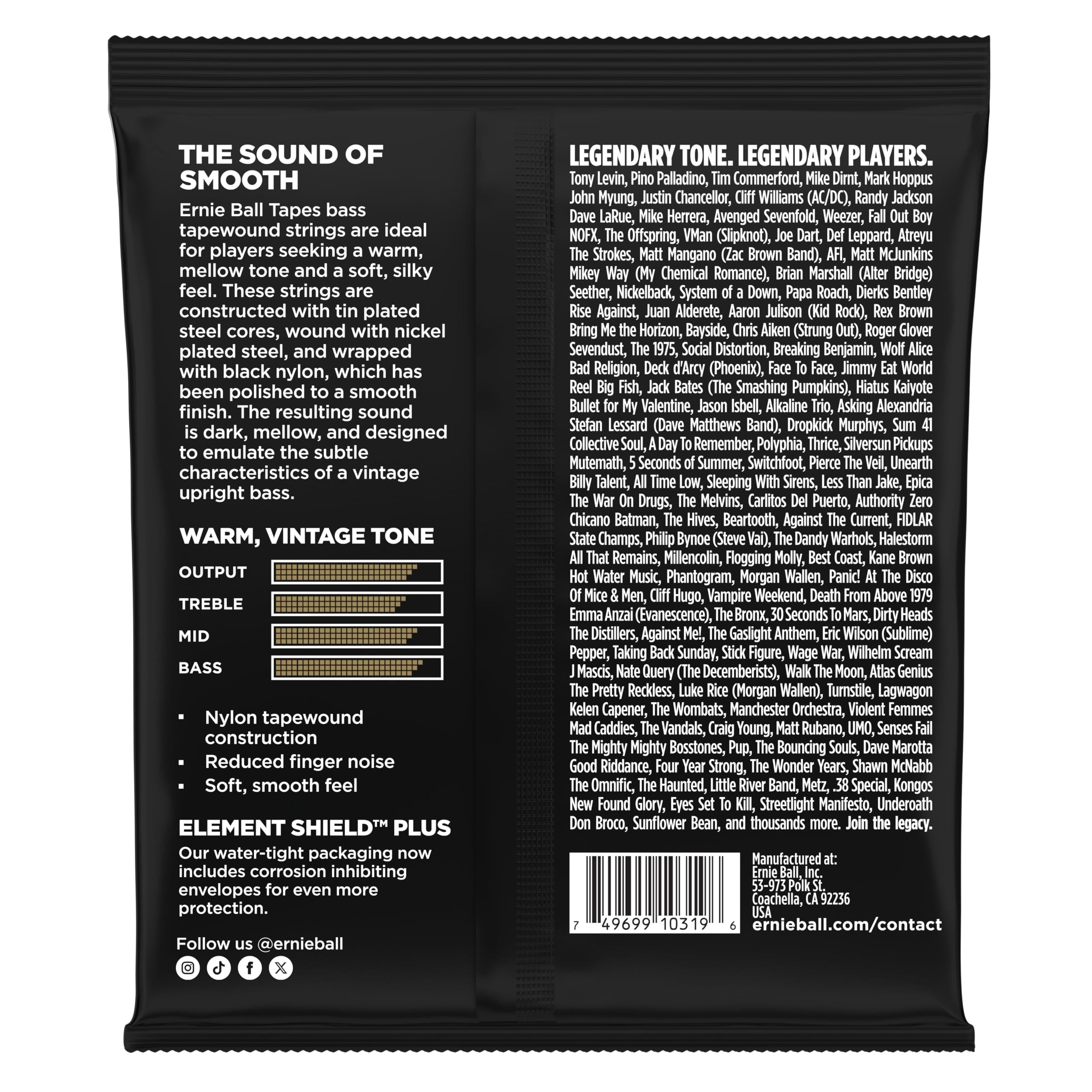 Ernie Ball Corde per basso elettrico Bass Tapes Tapewound Long Scale, calibro 60-115