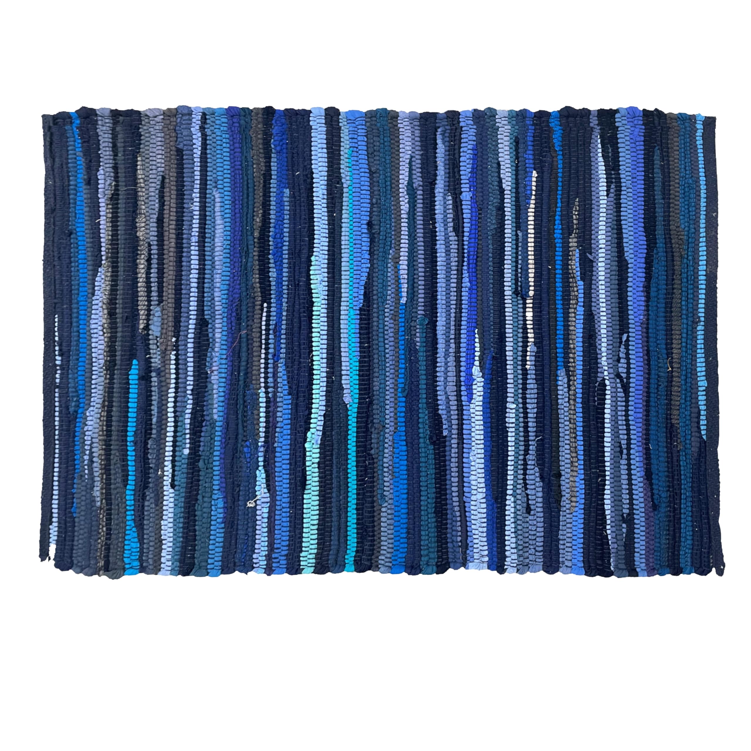 THE BEER VALLEY 100% Cotton Hand Woven Chindi Rag Rug 2'x3' - Navy, Recycled Reversible Rug, Boho Rustic Farmhouse Rugs for Living Room, Kitchen,