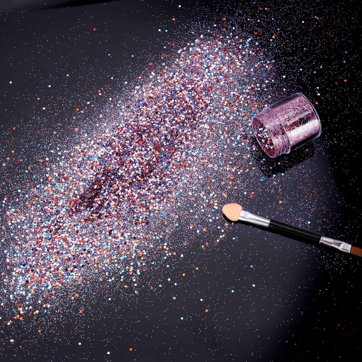 HOWAF 12 garnków Beauty Nail Glitter Cekiny puder z pędzelkiem 2 szt., mieszanka holograficznych brokatowych cekinów puder pył do paznokci twarzy oczu ciała włosów 3D zdobienia paznokci dekoracja