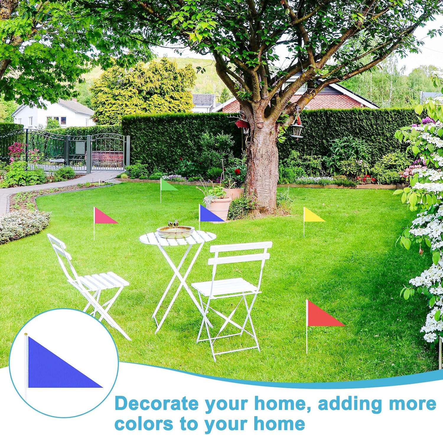 12-Pack Solid Color Blank Hand Held Plain Flags, 5x8 Inch Polyester Triangle Mini Sublimation Flag on Plastic Stick for Party Decorations/DIY Graffiti/Garden [Blue] - Image 5