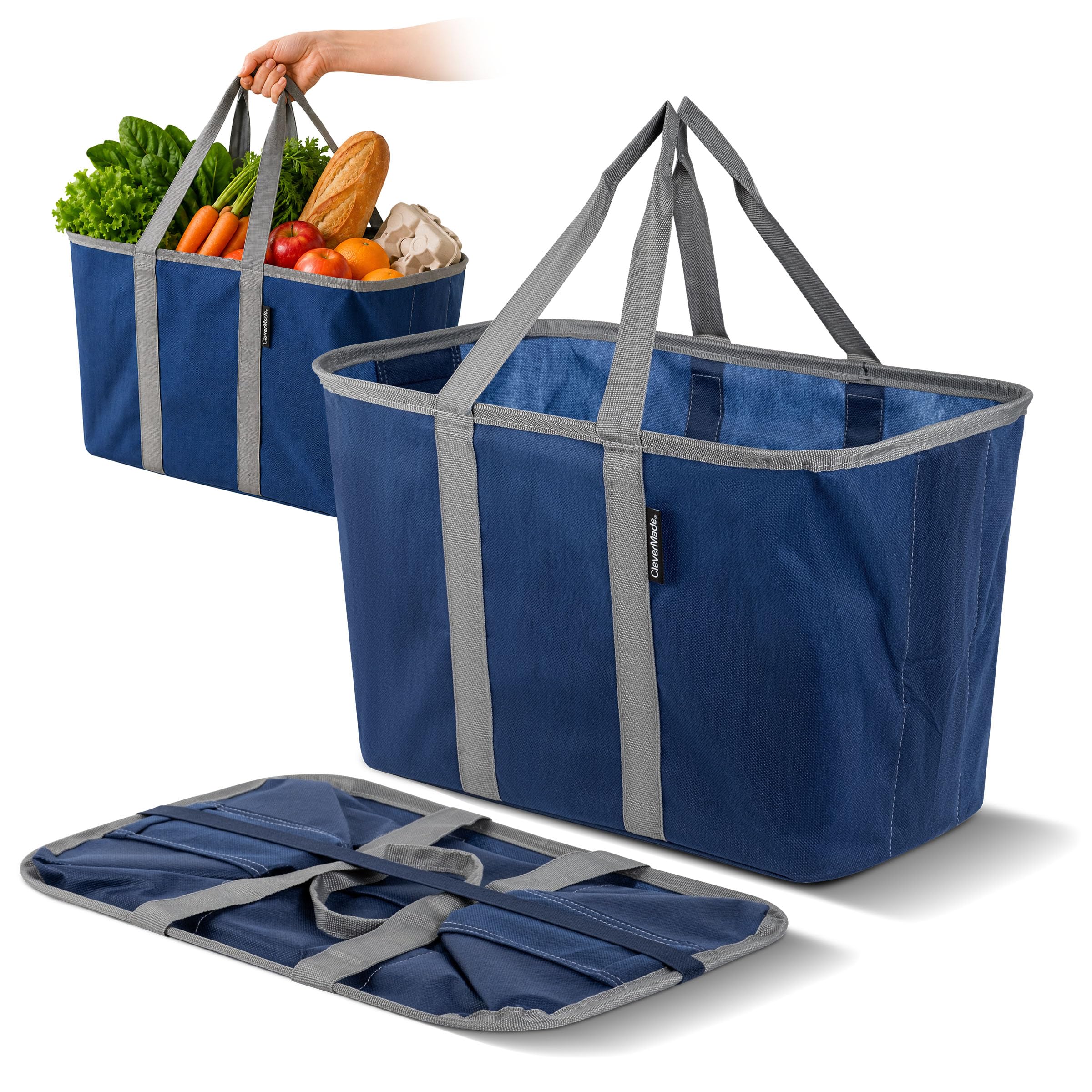 CleverMade EcoBasket Collapsible Grocery Tote, 30L Structured Tote Bag