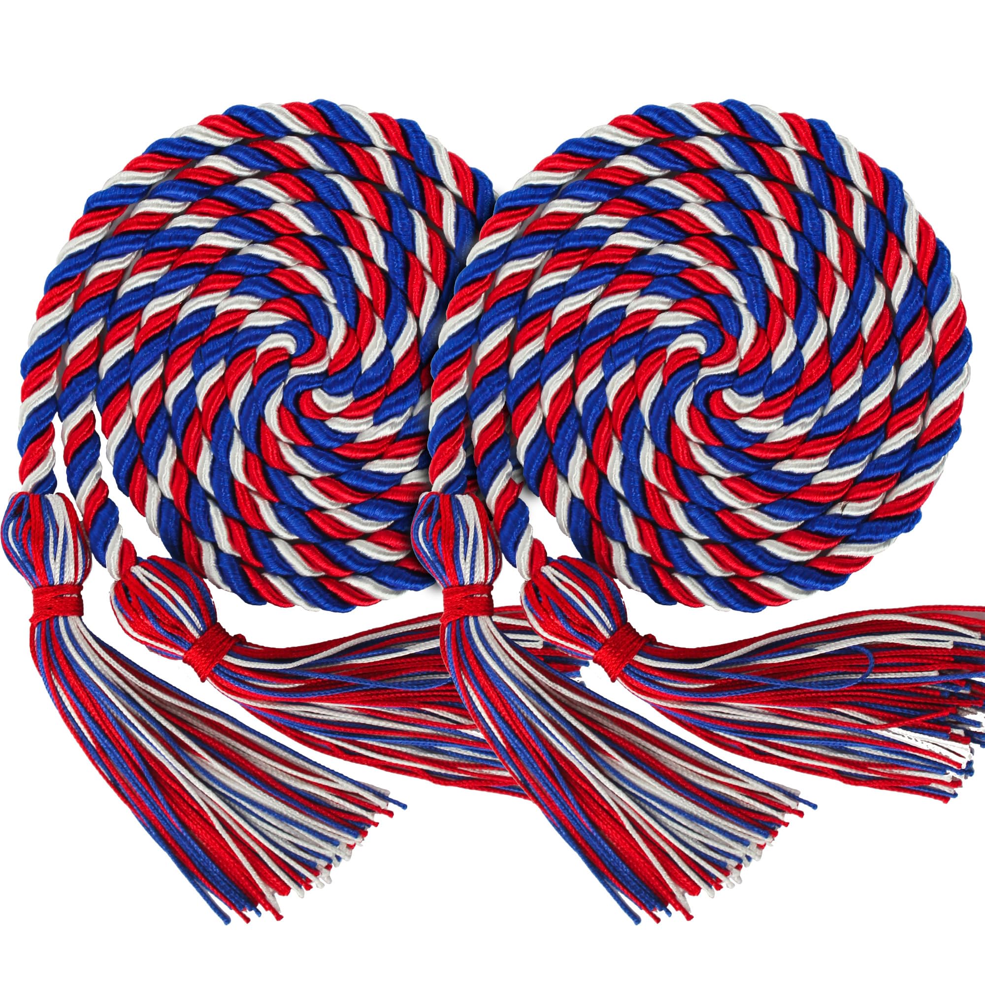 GraduationMall Double Graduation Honor Cords Royal Blue/Red/White 68"