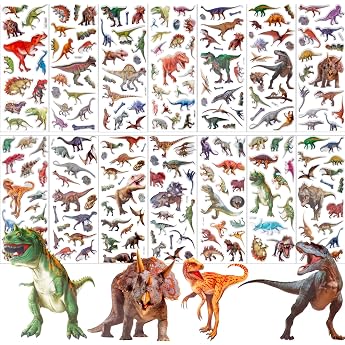 UPINS Dino Stickers for Children 14 Sheets Dino Stickers Children 3D Puffy Dinosaur Sticker Set for Dinosaur Lovers Theme Party