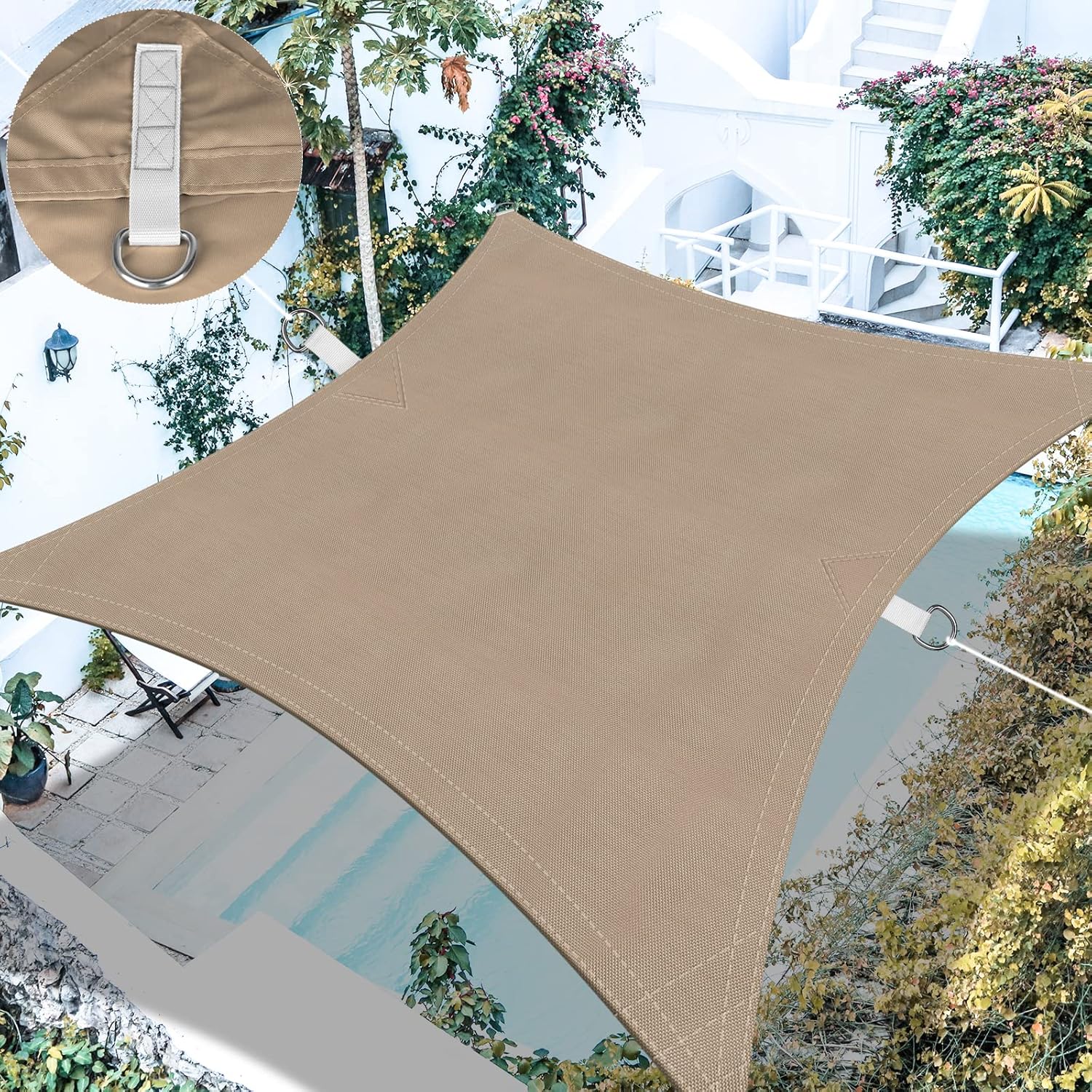 Ankuka Waterproof Sun Shade Sails Canopy Awning Shelter, UV Blockage Backyard Patio Garden Carport(10'x16.5', Khaki)