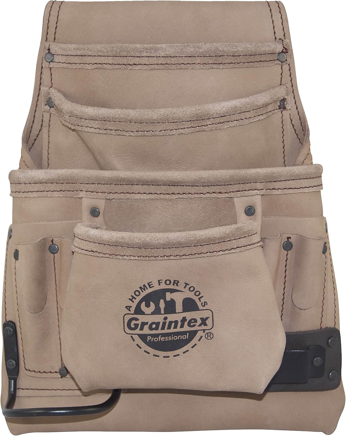 Graintex ST2030 10 Pocket Nail & Tool Pouch Natural Top Grain Leather for Framers, Constructors, Electricians, Plumbers, Handyman