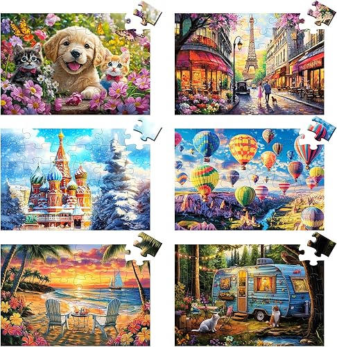 Paquete de 6 rompecabezas de 36 piezas grandes para personas mayores, productos de demencia y Alzheimer, actividades para adultos mayores, fácil