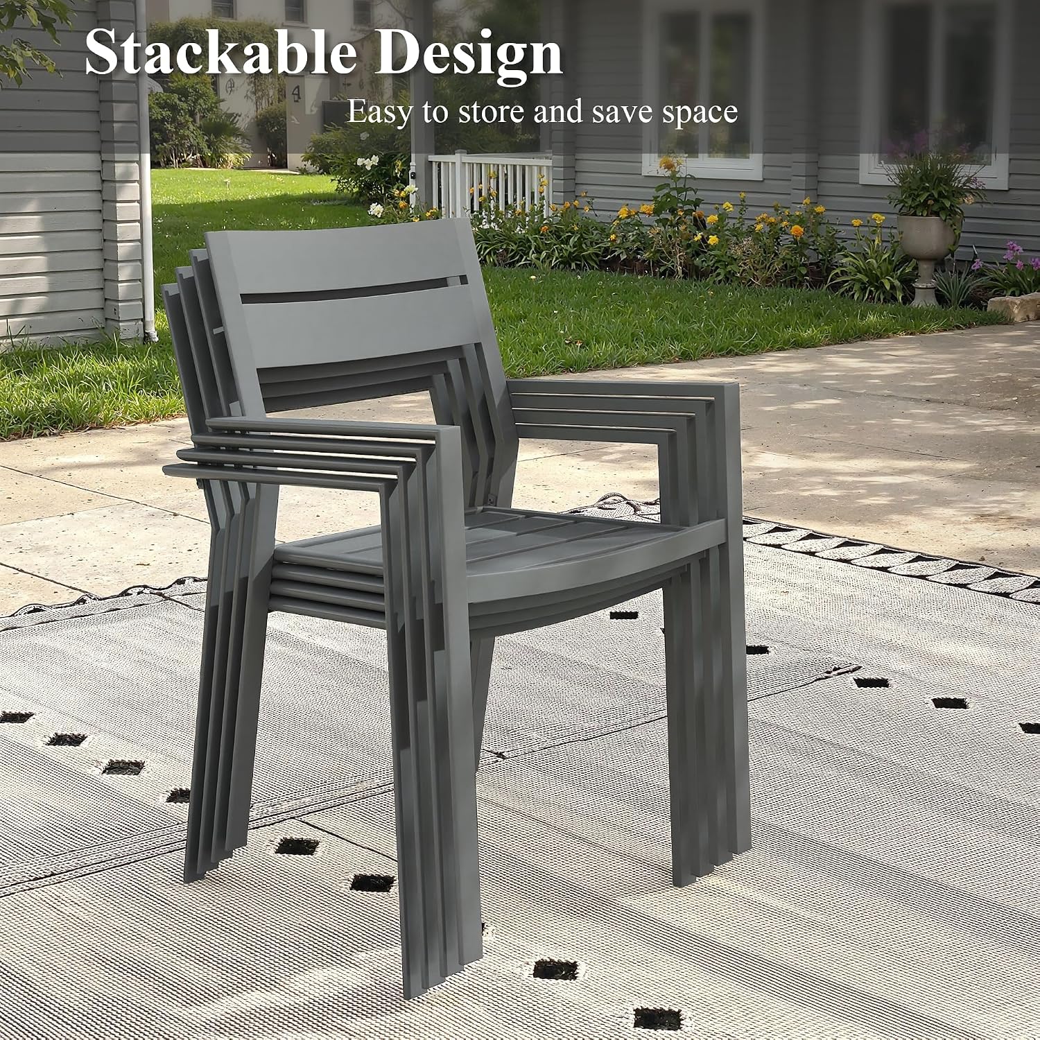 Patio Dining Set for 4, 37.8" Outdoor Dining Table and Chairs Set with Stackable Patio Chairs Outdoor Furniture for Garden Deck Backyard, Grey Table and Grey Chairs
