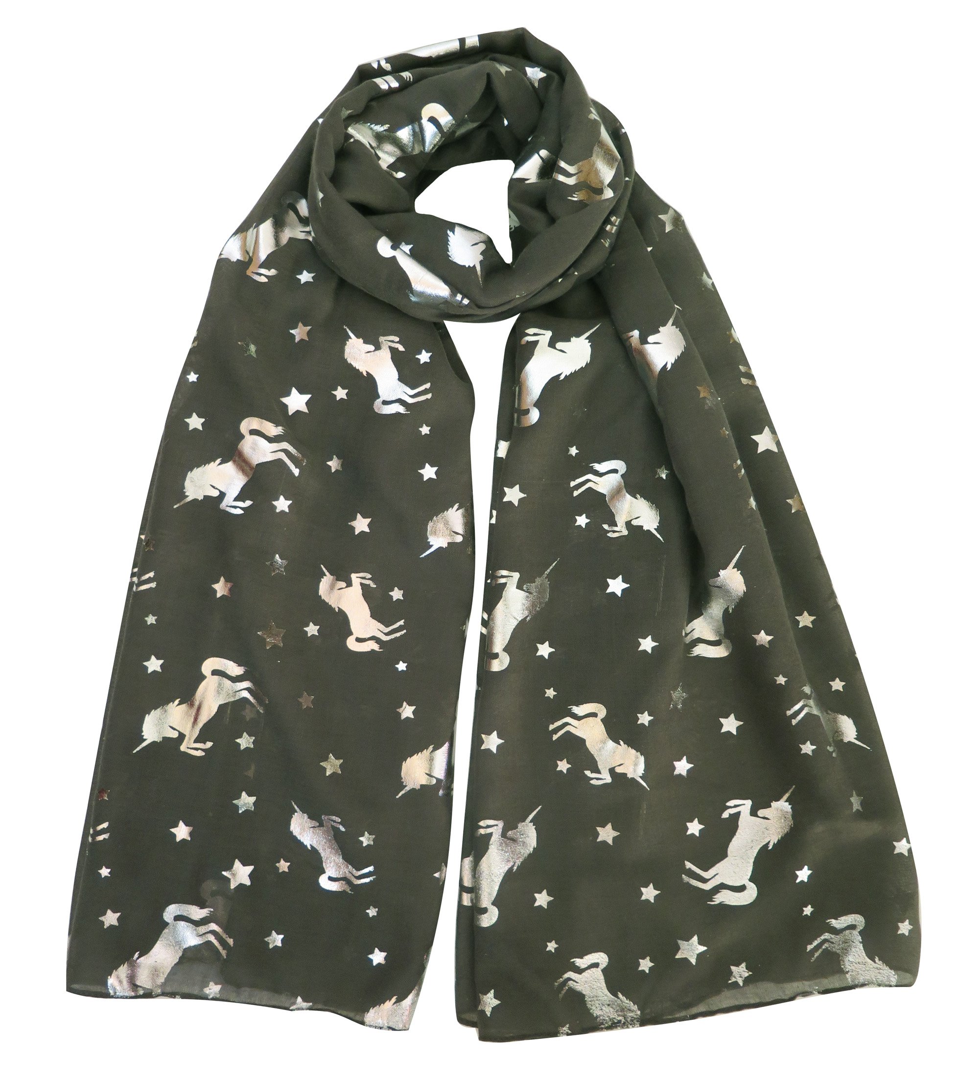 Lina & Lily Silver Unicorn Glitters Scarf Shawl Wrap (Dark Grey)(Size: 180cm x 75cm)