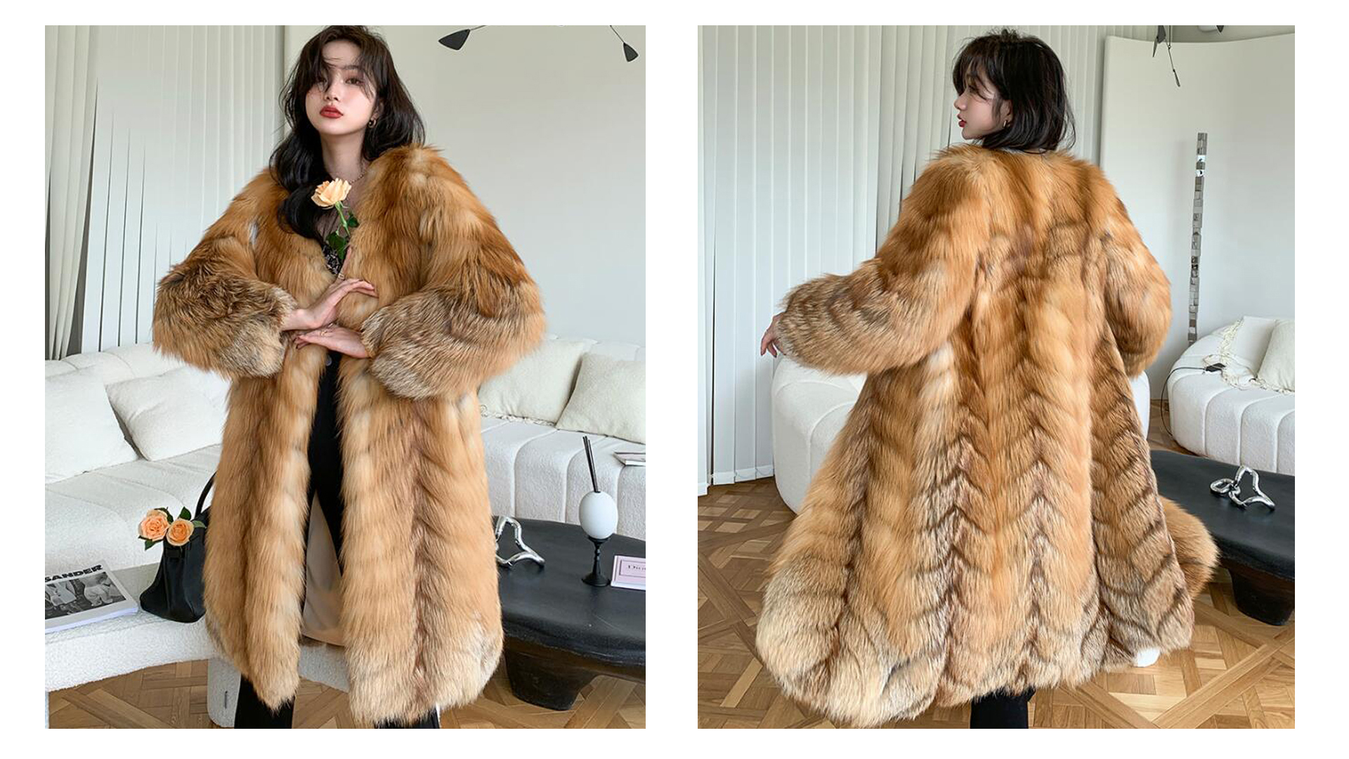 超美品❣️暑い❣️ブラウン fox&ラムコート サイズLL Denny&Dora Female Natural Fur Coats Outwear 2022 Coat Red Fox Fur