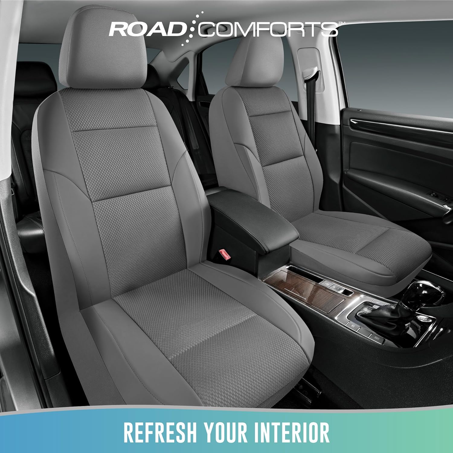 Road Comforts Front Leather Mesh Car Seat Cover - Breathable & Stylish, Airbag Compatible, Universal Fit for Cars, SUVs, Trucks, and Vans - Gray Color