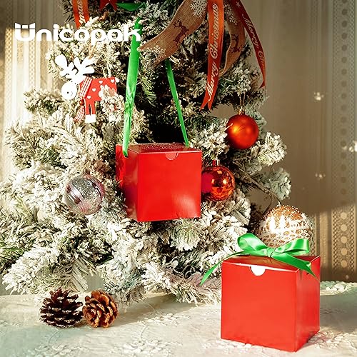 Miniatura 5 de UnicoPak Cajas de regalo rojas de Navidad de 4 x 4 x 4 pulgadas, 50 unidades, cajas de regalo pequeñas con tapas para adornos de regalo, velas,