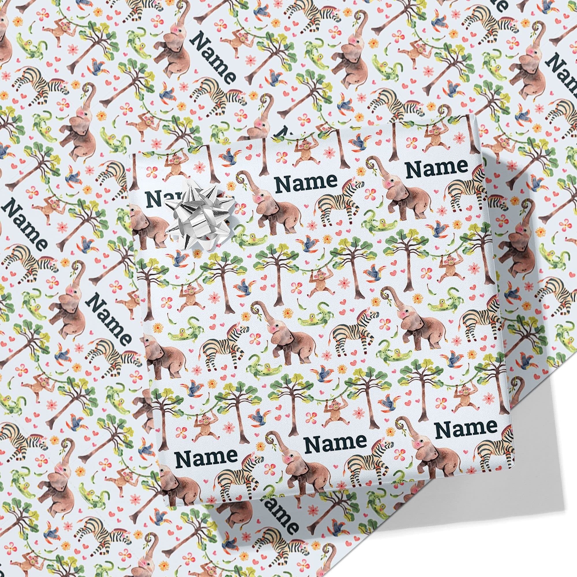 Printster Jungle Animals Personalised Wrapping Paper - Add Any Name-1.5m Roll - 594mm x 1500mm